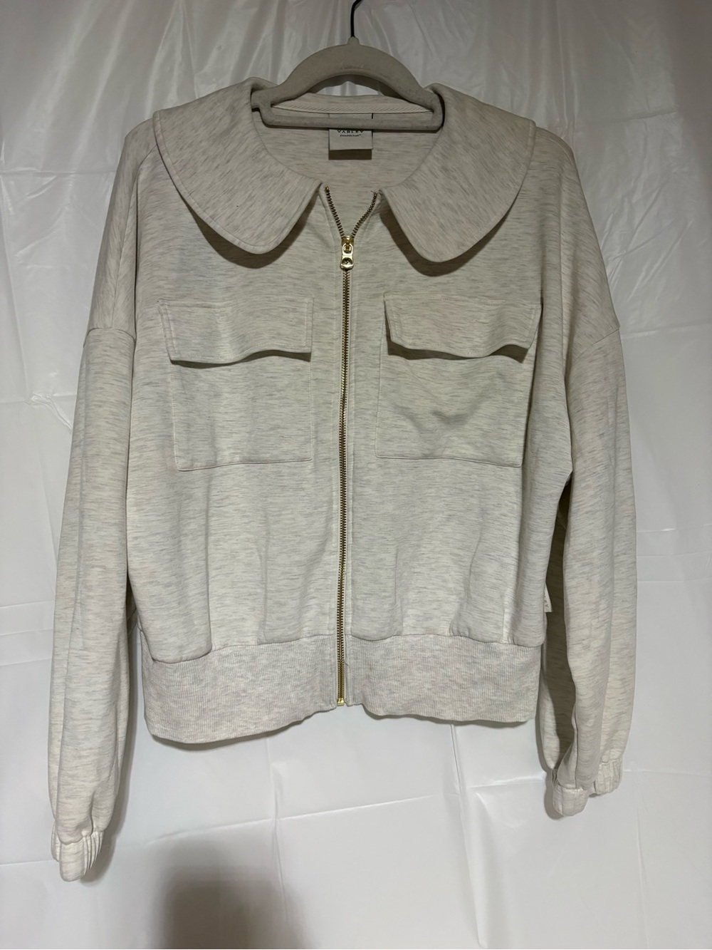Varley Light Cream Zip-Front Bomber Jacket with Peter Pan Collar